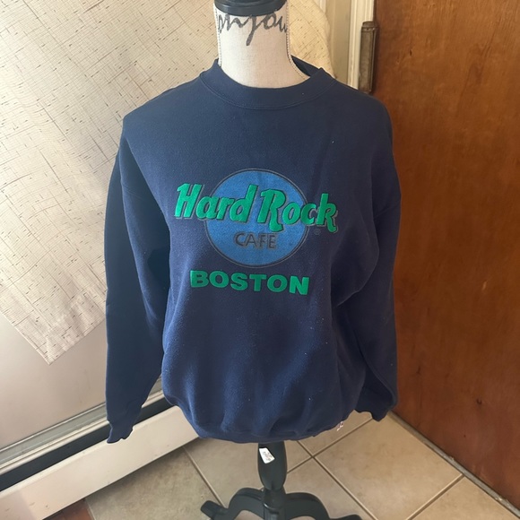 Vintage 90s Y2K Hard Rock Cafe Boston Navy Blue Crew Neck Sweatshirt Large USA - Picture 13 of 14